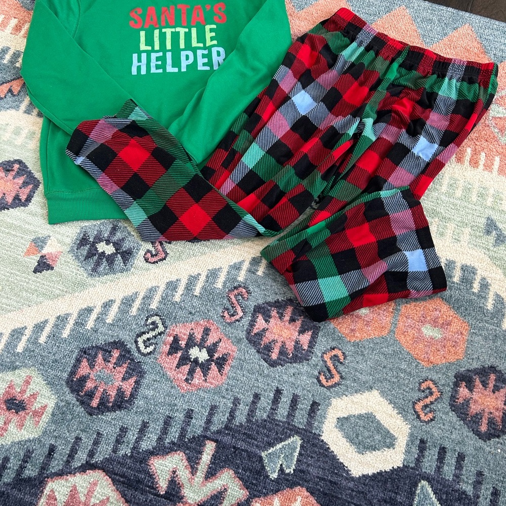 Wondershop Festive Kids Pajama Set - Green and Red Plaid size XL 14